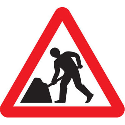 Fold up triangle men at work safety signs