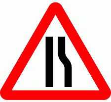 Road narrows from the right ahead